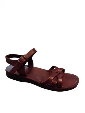 Minimalist Camel Brown Leather Buckle Sandals